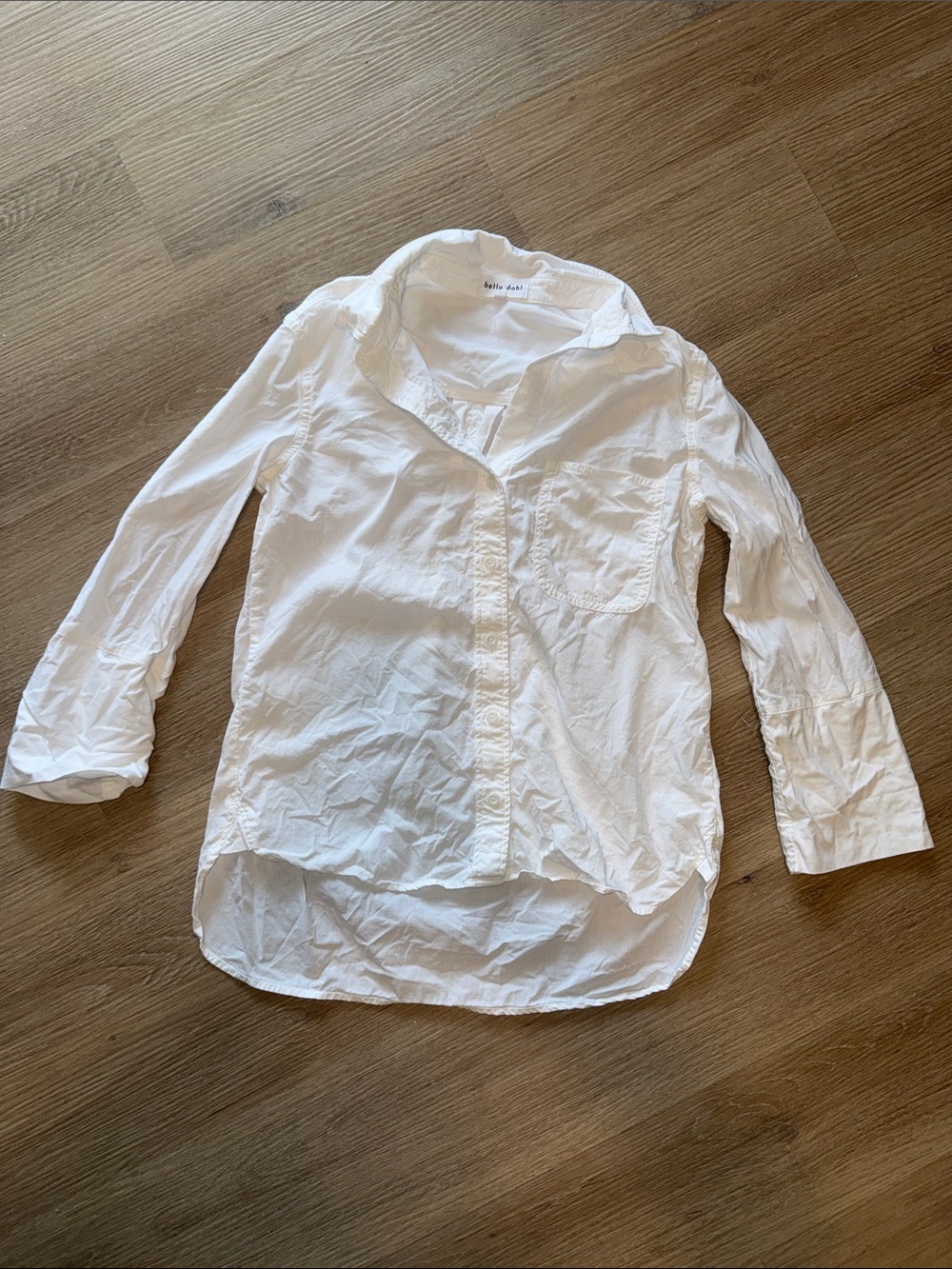 BELLA DAHL White Collared Button-Down Shirt Blouse